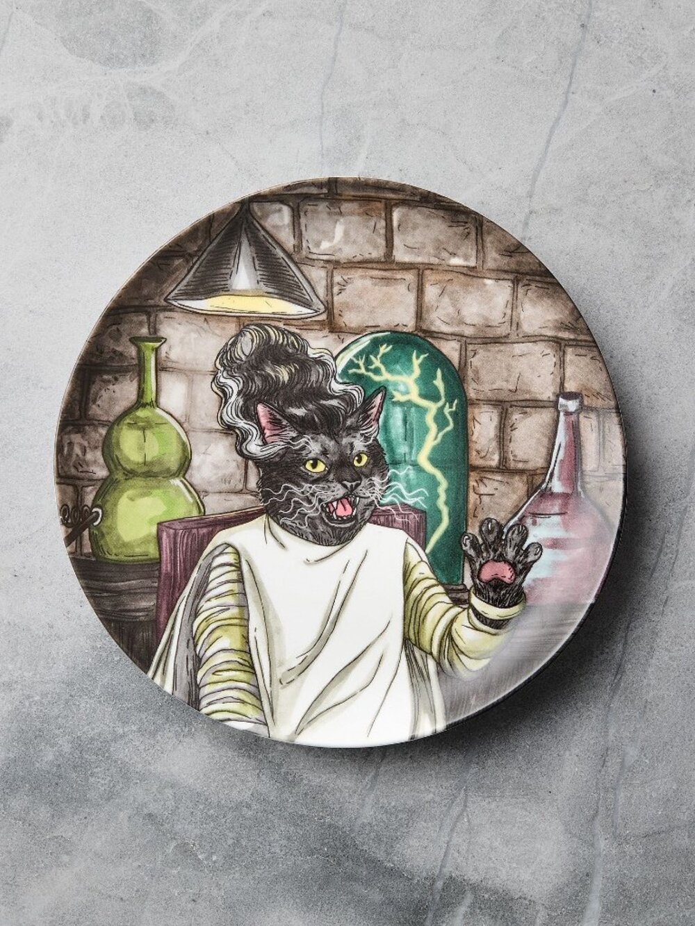 West Elm Dapper Animal Halloween Salad Plate NEW Franken Cat Rachel Kozlowski